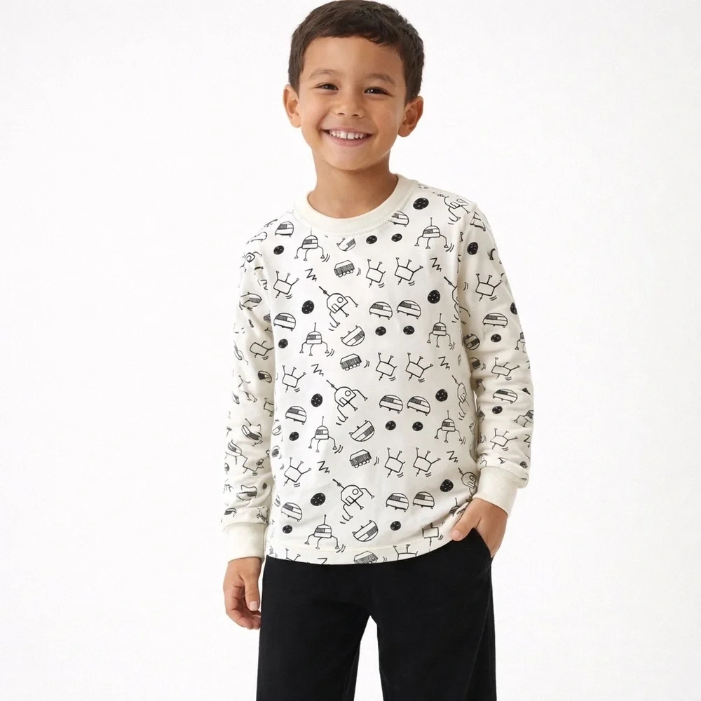 Hanna Andersson Kids Long John Pajama Top – Robots Print – Size 130 (US 8), NWOT